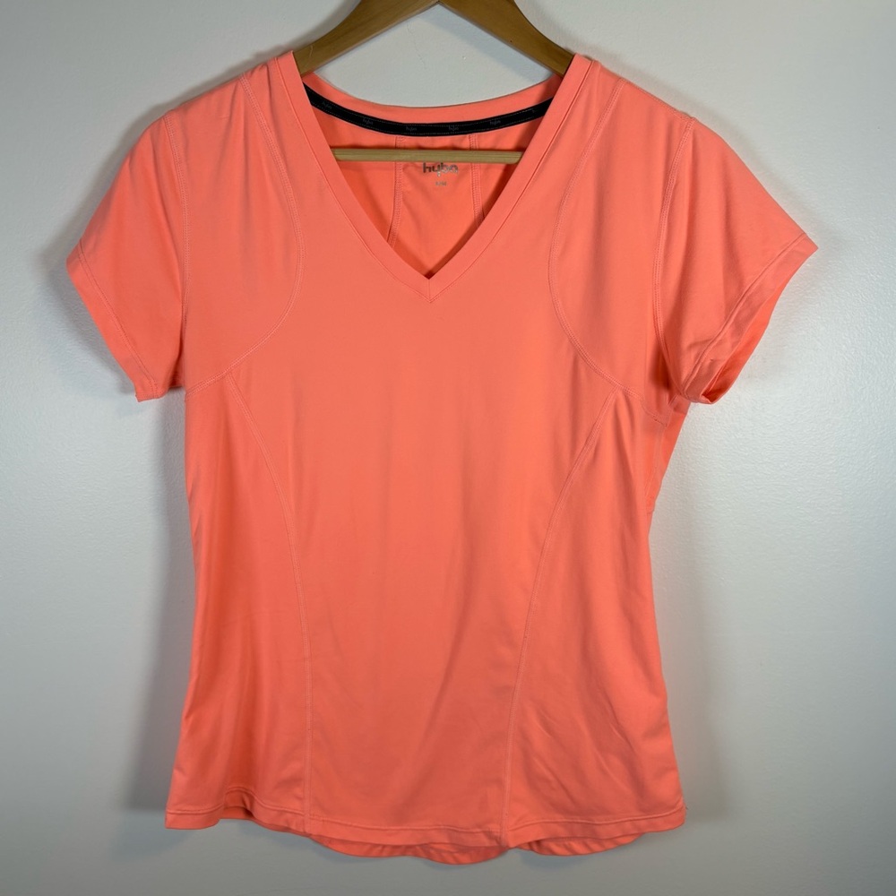 Hyba Women’s Salmon Pink Orange V-Neck Athletic T-Shirt Size Medium, Gym, Yoga